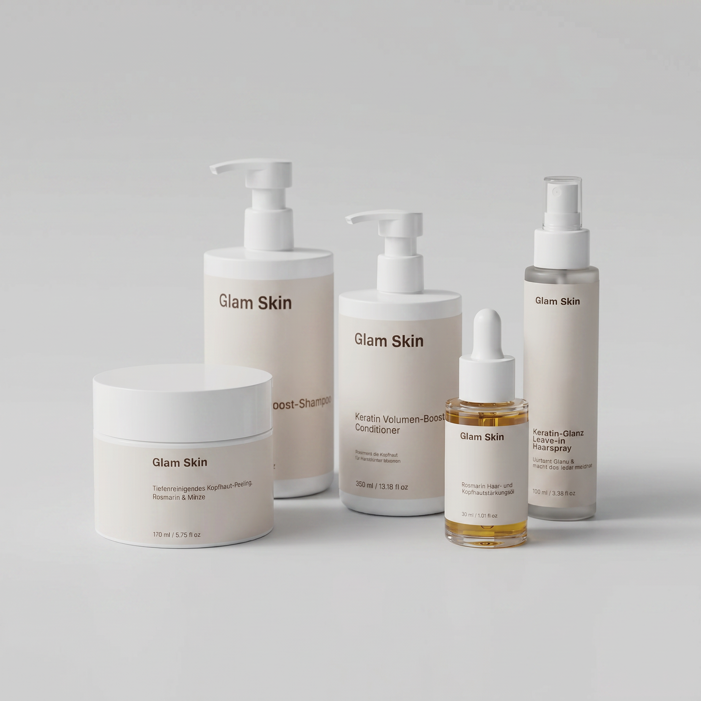 Glam Skin Volumen-Set für feines Haar – 5-teilige Keratin-Routine