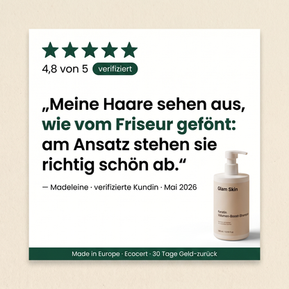 4,8 Sterne verifizierte Kundenbewertung Keratin Shampoo: Haar sieht aus wie vom Friseur gefönt